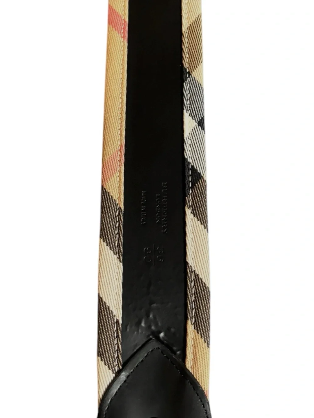 Burberry Black Leather Belt with Signature Beige Check Accent
